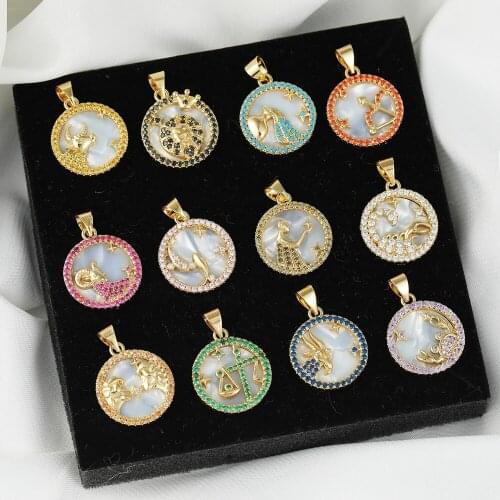 Juya Handmade Imitation Shell Pearls Gold 12 Zodiac Charms For Handicraft Fashion Birthstone Pendant Jewelry Making