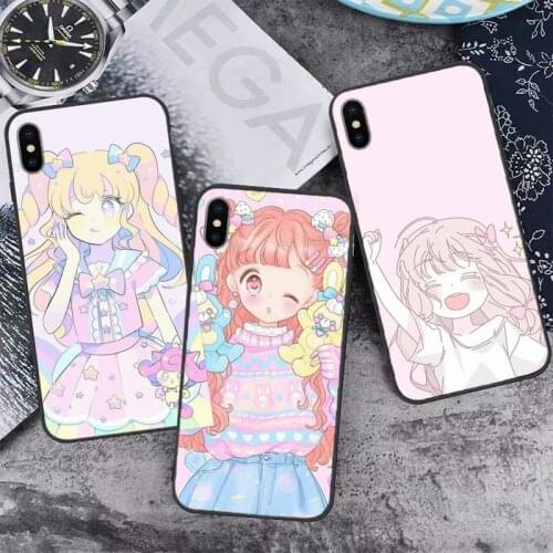 Kawaii Pastel Anime Phone Case for iPhone 12 11 mini pro XS MAX 8 7 6 6S Plus X 5S SE 2020 XR