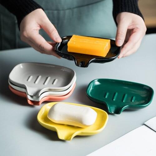 Ceramic Drain Soap Dish Home Hotel Bathroom Cleaning Soap Box Simple Kitchen Scouring Pad Tray Hand Face Soap Plate