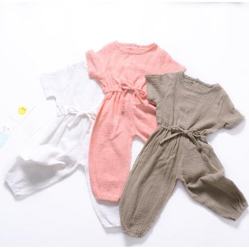 1-8 Years Baby Girls Rompers Summer Short Sleeve Kids Casual Clothes Set Kids Cotton Thin Cool Jumpsuit with Belt Overall Outfit
