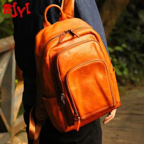 Leather mens backpack men casual school bag large capacity vegetable tanned leather bag laptop backpack cowhide travel backpack