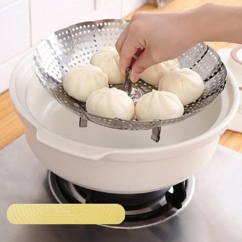 21/26/28cm Stainless Food Steamer Steaming Rack Drawer Kitchen Folding Steamer Bowl Vegetable Fruit Steamer Basket PC679584