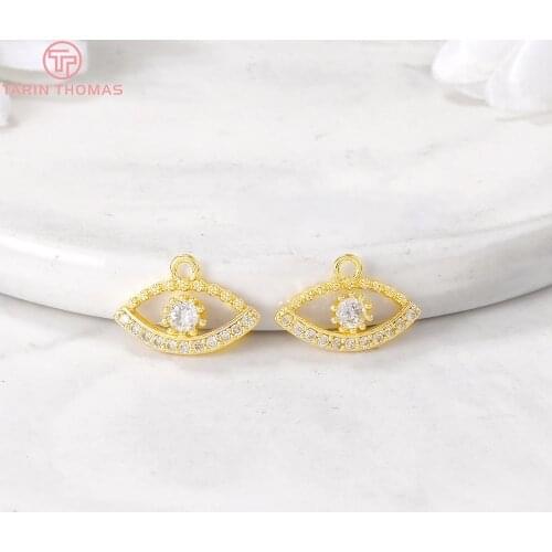 6PCS 9x14MM Hole 1.5MM 24K Gold Color Brass with Zircon Eye Charm Pendants for DIY Jewelry Making Findings Accessories