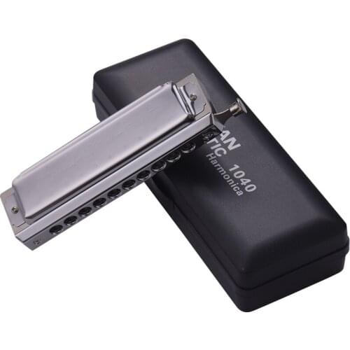 Swan Chromatic Harmonica 10 Holes 40 Tones Key of C Silver harmonica Music instruments with Exquisite Box Music Gifts for Child
