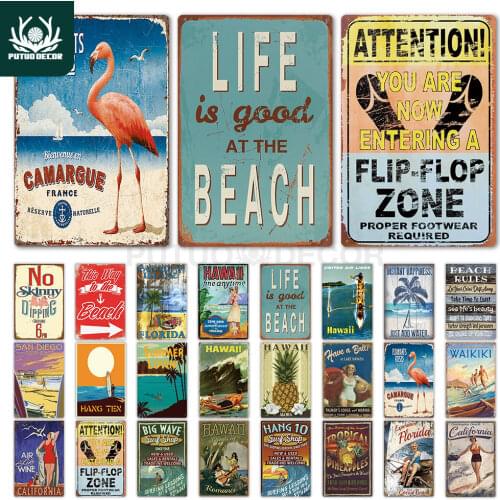 Beach Retro Tin Sign Plaque Metal Vintage Summer Wall Sign Beach Decor for Beach Bar Beach House Seaside Decorative Metal Sign