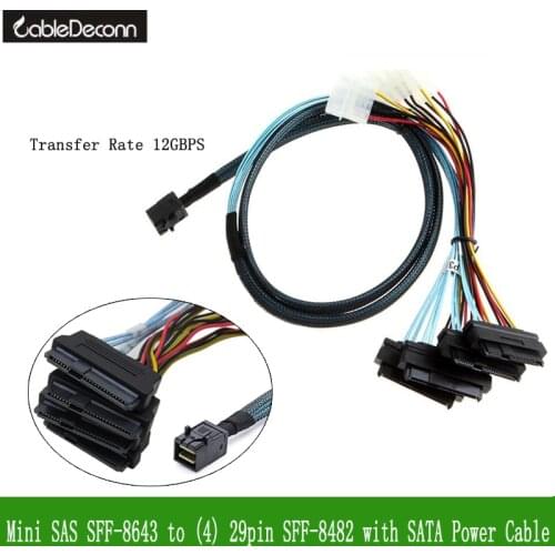 Mini SAS SFF-8643 host to 4 SAS 29pin SFF-8482 hard disk fanout 10Gbps data Server 1m