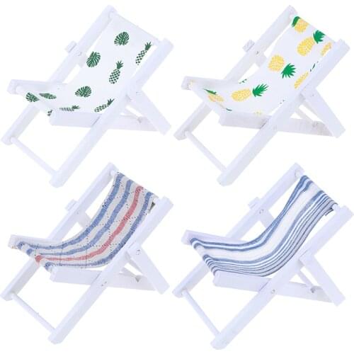 Mini Beach Lounge Chair Dollhouse Miniature Chairs Garden Decoration Furniture Folding Stripe Chair Diy Doll House Decor