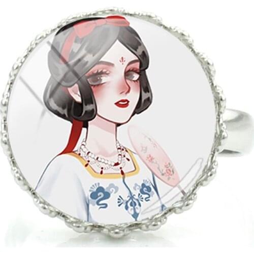 Disney Cute And Funny Princess Ring Handmade Jewelry Adjustable Size Ring Fashion Glass Art Painting Ring Photo Jewelry