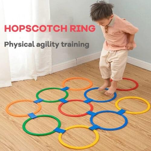 Children Games Hopscotch Jump Rings Set Kids Sensory Play Indoor Outdoor With 10 Hoops And 10 Connectors Training Sports Toy