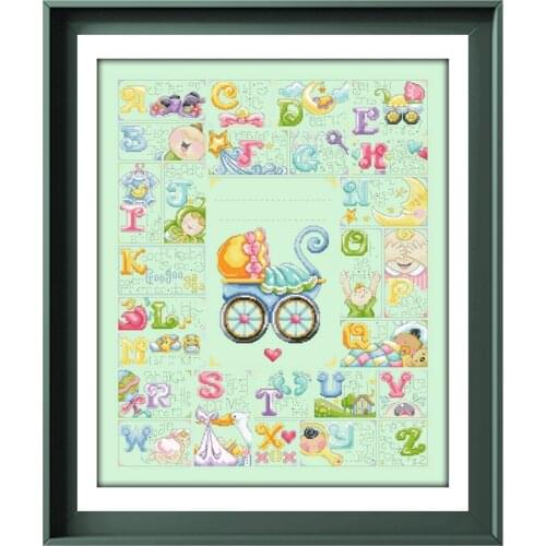 Baby birthday record cross stitch kits pattern 18ct 14ct 11ct light green fabric embroidery DIY hand made needlework