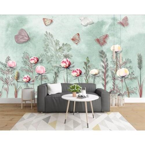 Custom 3D mural wallpaper Nordic small fresh hand-painted watercolor cartoon plant garden wall decoration 3d wallpaper