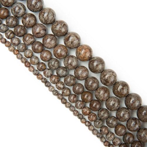 Wholesale Natural Round Brown Snowflake Obsidian Stone Strand Beads 4 6 8 10 12MM For DIY Beading Bracelet Jewelry Making 15"