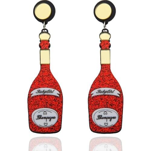 FISHPEACH 2019 New Fashion Design Long Champagne Bottle Glitter Acrylic Drop Earrings For Women Summer Style Jewelry Gifts