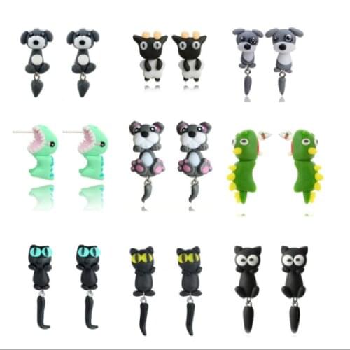 New Pair Cute Three-dimensional Animal Earrings Cartoon Soft Clay Animal Earrings Crab Penguin Cow Dog Eearrings Fun Party Gifts