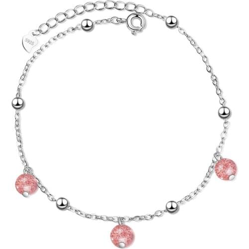 WANGAIYAO natural strawberry crystal pink crystal anklet womens fresh Korean style simple peach blossom jewelry