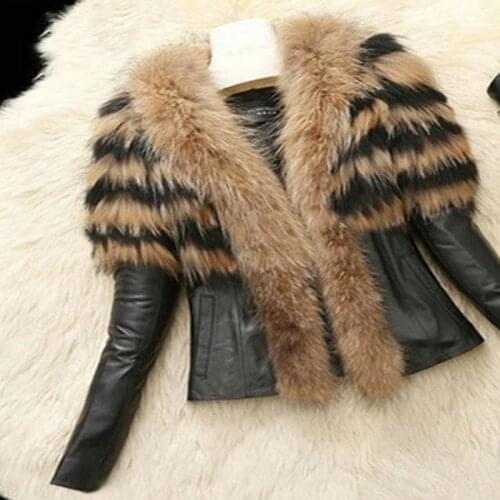 2021 Autumn Winter Womens Faux Fur Coat Jacket Female Slim Fit PU Leather Fur Coats Fluffy Outerwear Jackets S