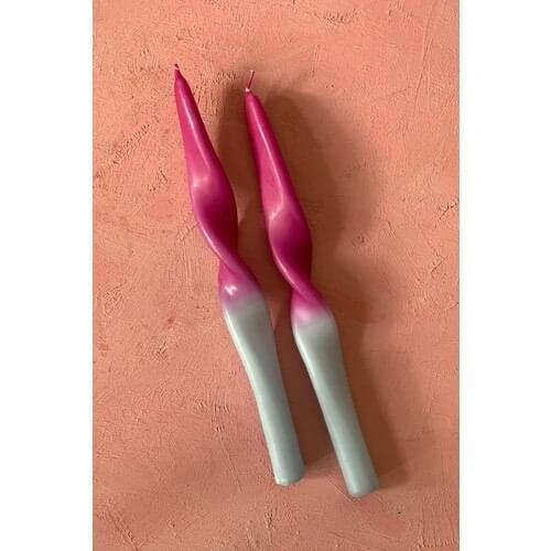 Mysterious Home 2 Set Fuchsia-Bebe Blue Color Cascading Twist Knot Candlestick Candle