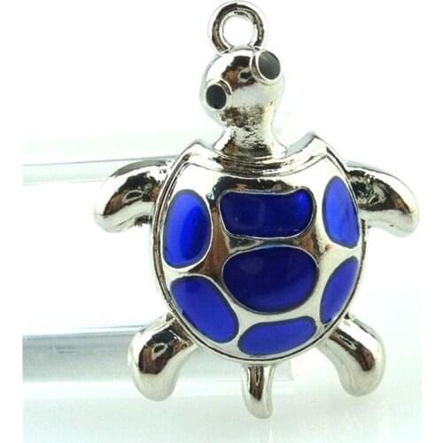 2pcs Silver Color 34*27*6mm Enamel Blue Turtle Charms Pendant For Jewelry Making Bracelet Vintage Accessories