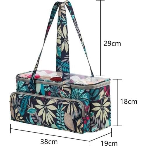 Portable Square Tote Bag Yarn Crochet Storage Bag Knitting Needles Hooks Organizer Maple Leaves Orange/ Blue