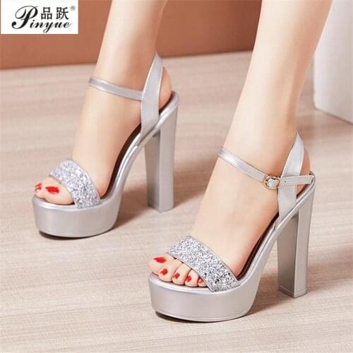 8cm 10cm 13cm Heel Platform Sandals Women Wedding Shoes Summer Solid High Heels Sandals Ladies Black Sandal Shoes Size 32-43