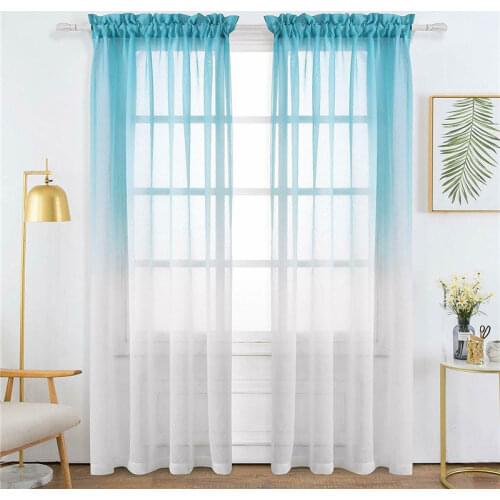 Blue Grey Gradient Sheer Tulle Curtain For Living Room Pastoral Rural Colorful Romatic Wedding Decor Bay Window Tende wp185c