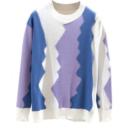 Sweater Women Winter Warm Knitted Pullover Loose Sweater Contrasting Colors Long Sleeve Round Neck Sweaters For Women