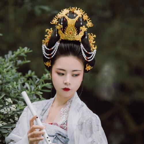 Da Shi LYZ Traditional Artwork Hand Carved Hair Tiara Unique Exquisite Hair Jewelry Tang Ming Style Bride Wedding Hair Tiara
