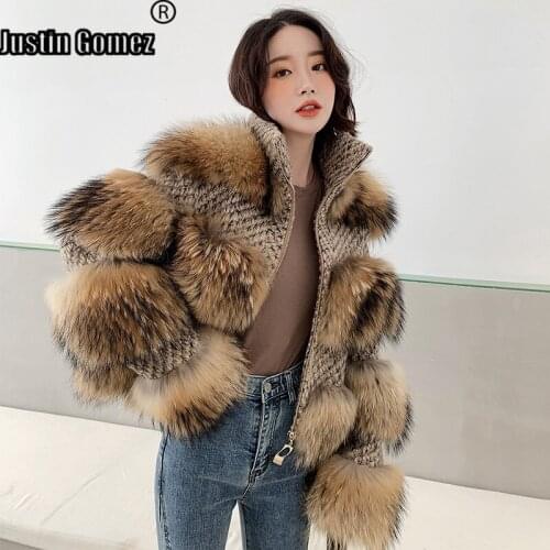 High Quality Leisure Time Long-sleeved Real Raccoon Fur Coat Short Version Charming Female Vintage Style Casual Womens Coats
