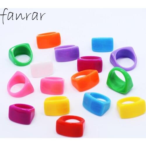 20Pcs Bright Colourful girl mix square Irregular shape Rings for kids Children Korea Fashion Jewelry Bulk Size 13-15mm Wholesale