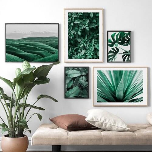 Green Mountain Monstera Palm Leaf Wall Art Canvas Painting Nordic Posters And Prints Plant Wall Pictures For Living Room Decor