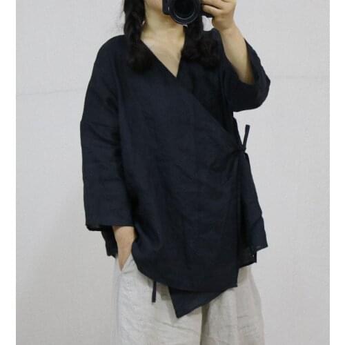 Women Loose Spring Summer Ramie Jackets Short Coat Outerwear Ladies Solid Color Tops Female 2021 V Neck Coat