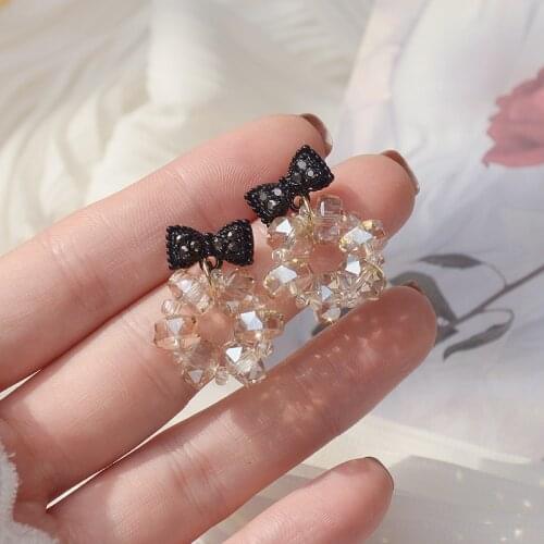 Shiny Side New Accessories Crystal Knot Stud Earrings for Women Fashion Jewelry Cute Small Flower Earrings
