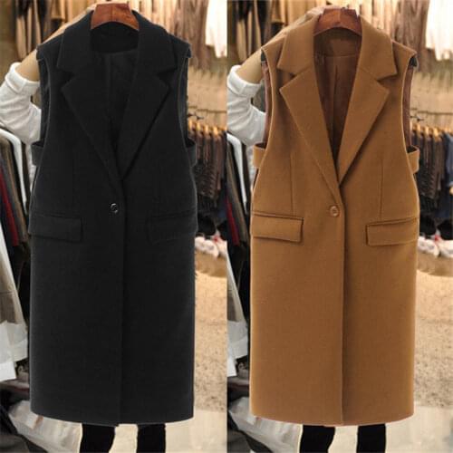 2020 Autumn And Winter New Korean Style Mid-Length Sleeveless Woolen Vest Womens Fashion Slim Blend Coat Blazer Waistcoat y735