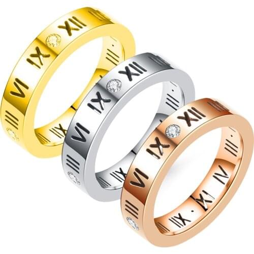 2021 Fashion New Elegant Temperament of Hollow Out Lucky Roman Numerals Rose Gold IP Plating Couple Ring for Women Jewelry Gifts