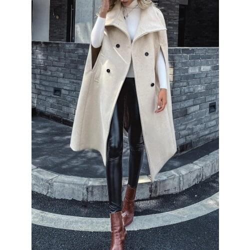 Special Cape Wool Coats Women Autumn Winter New mid-length Loose Shawl Jackte Female Outerwear Chic Overcoat Cloak Wool Coat