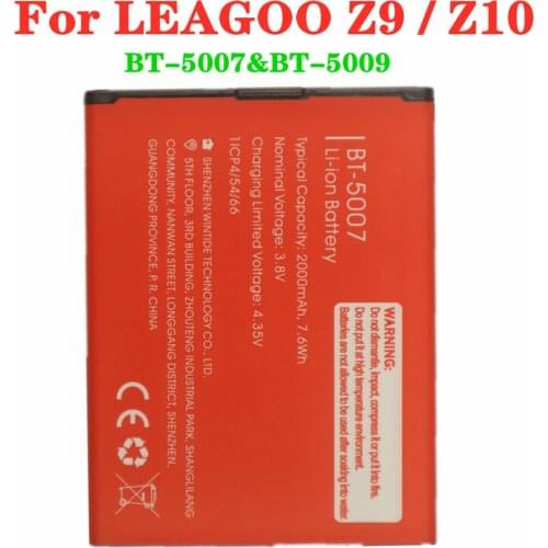 100% Original For LEAGOO Z9 / Z10 BT-5007 BT-5009 BT5007 BT5009 High Quality Phone Battery 2000mAh Batterie