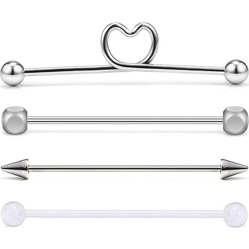 14G Industrial Barbell Piercing Ear Cartilage Piercing Surgical Steel Flat Back CZ Earrings Stud