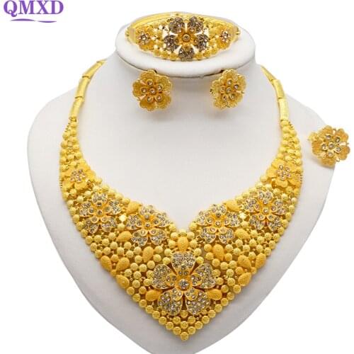 2021 Gold Flower Big Jewelry Sets Ethiopian 24k Necklace For Wedding African Women Luxury Jewelry Sets