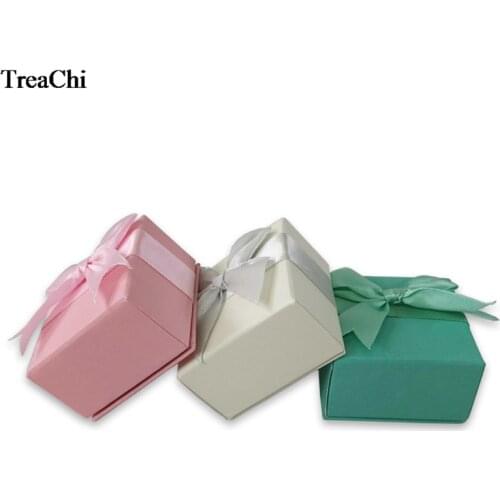 24Pcs/lot Cute Ribbon Lid Jewelry Kit Box Charm Color Paper Ring Earring Necklace Storage Organizer Gift Box 6*6*3.5cm Wholesale