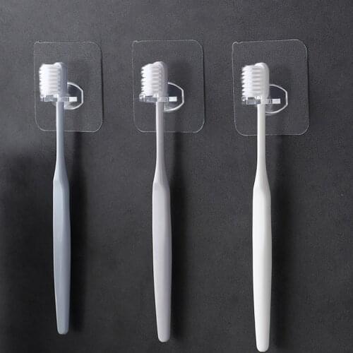 3PCS/Lot Clear Punch-free Hook Plastic Toothbrush Holder Self-adhesive Hooks for Mounting on Smooth Wall in Shower, Bathroom