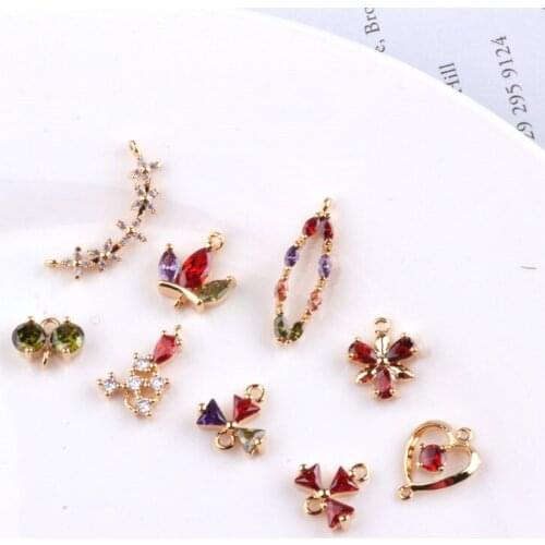 4pcs Fashion Korean Drop Earrings Copper Plated Color Zircon Flower Crown Love Trendy Earrings For Women Pendant Diy Jewelry