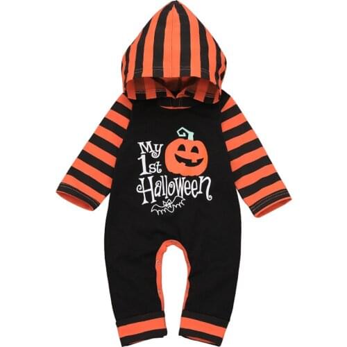 Arloneet Infant baby Girls Boys halloween Hooded rompers Pumpkin Striped Romper costume Toddler Rompers Jumpsuit Outfits CA21