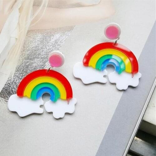 Korean Big Rainbow Acrylic Drop Earrings Colorful Rainbow Clouds Dangle Earrings For Women Fashion Funny Party Jewelry Accessory