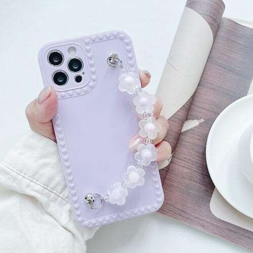 INS Flower Wrist Chian Band Phone Case For iPhone 11 12 Pro Max Mini XR X XS Max 78 SE2020 Cute Bracelet Anti-knock Shell Cover