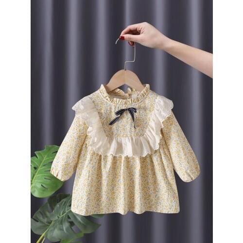 Kids Baby Floral Print Dress Girls Spirng Long Sleeve Korean Style A Line Mini Dress Cute Children Cotton Princess Dress