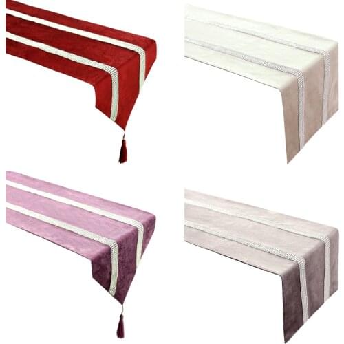 Europe Rhinestones Table Runner Floral Flannel Tablecloth Tassel Table Flag for Wedding Decoration Home Party Modern Gray Runner