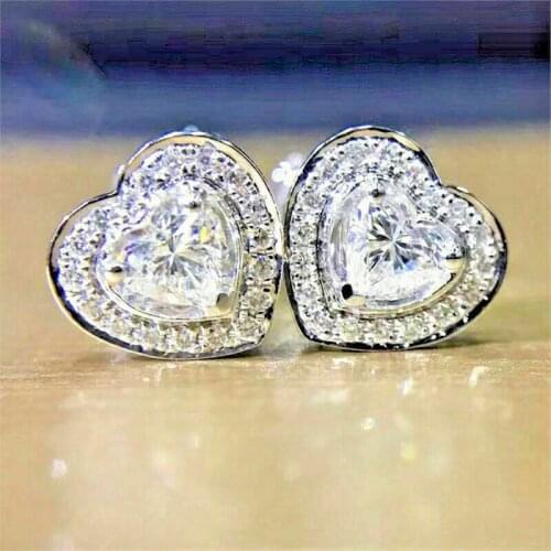 Exquisite Filled Zircon Heart Stud Earrings for Women Girlss Crystal Earrings Bridal Earrings Wedding Jewelry Birthday Gifts