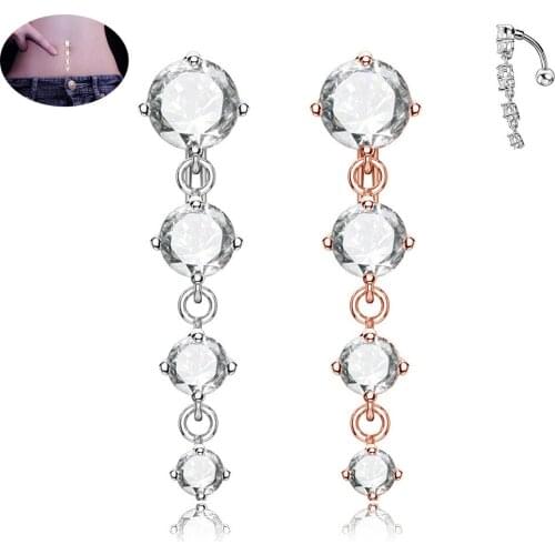 1pc Zircon Rewind Water Drop Stainless Steel Navel Piercing Long Pendant Belly Button Rings Belly Piercing Body Jewely