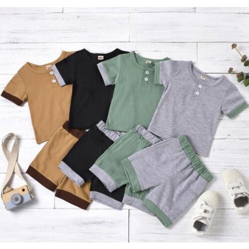 Newborn Baby Boys 2-piece Outfit Set Short Sleeve Color Block Tops+Shorts Set for Kids Boys