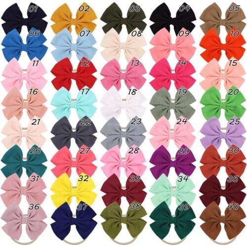 Bulk 60pc/lot Girls 4.5" Solid Fabric Hair Bow Headbands,Kids Hair Bows Elastic Headbands Nylon Headband Kids Hair Accessories